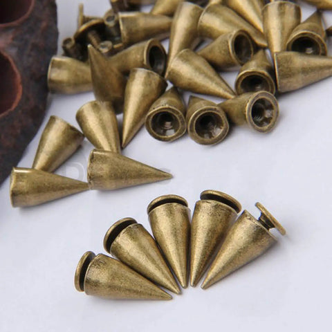 Sick 100 Sets Bronze Bullet Cone Spike Screwback Studs With Half Inch Zinc Alloy Hardware, 13mm tall, 7mm base cones for DIY projects.