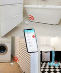 Zigbee Water Leak Sensor With Dripping Detection And 120 dB Alarm, 2 Pack No Fuss Setup, Real Time App Alerts, Works With Home Assistant And Compatible Zigbee Hubs, Batteries Included, Easy Floor Placement In Kitchen Basement Laundry in bathroom, laundry, kitchen