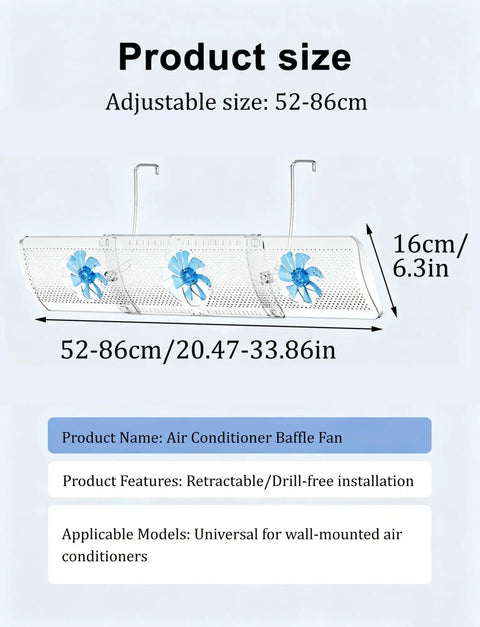 Adjustable Air Conditioner Vent Guide with size 52-86cm, designed for wall mounted units to manage airflow.