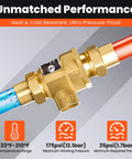 Side view of brass 1/2-inch backflow preventer with dual check valve and atmospheric vent, female unions.