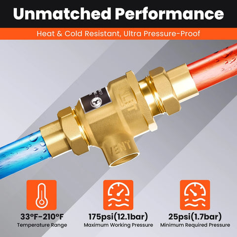 Side view of brass 1/2-inch backflow preventer with dual check valve and atmospheric vent, female unions.