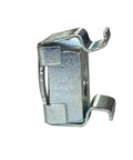 Pro Grade Snap In 10-32 Zinc Plated Cage Nuts 100 Pack For Server Rack Frames, side view showing spring steel housing for easy installation.