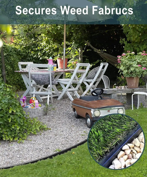 50 Count 8-Inch Plastic Landscape Edging Spikes Spiral Stakes securing gravel path and artificial turf in garden
