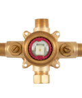 Tru-Temp Mixing Valve With Pressure Balance Rough-In Trim Kit, Square 1/2 In NPT, Brushed Nickel Finish, brass valve body front view