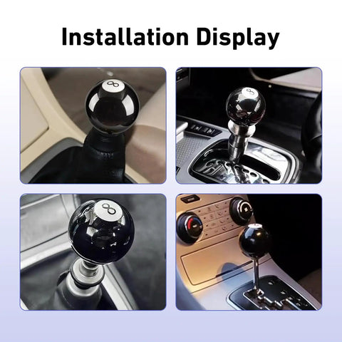 Classic 8 Ball Shift Knob For Manual Transmission Gear Shifter With Smooth Acrylic Grip And 3 Versatile Threaded Adapters For Universal Fit In Cool Car Mods installation examples in different vehicle interiors