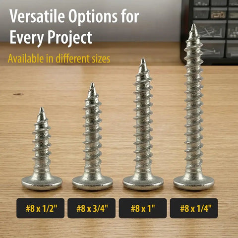 Number 8 By 1 Inch Stainless Steel Beefy Wood Screws With Phillips Drive And Modified Truss Head 304 Stainless Rust Resistant 50 Count Pack with various size options