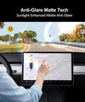 Tesla Model Y Juniper Plus Model 3 Highland Matte Screen Protector 9H Tempered Glass Anti Glare Display Guard showing touch interaction.