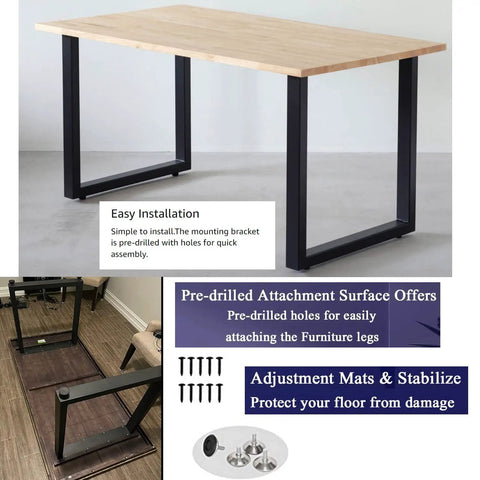 Heavy Duty Black Iron Square Tube Table Legs 16 Inches High And Wide For DIY Rustic Furniture Coffee Table Benches Set Of 2 Industrial Style Steel Construction Easy Install Built To Last showing installation process and features