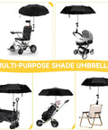 Beat The Heat All Day Chair Umbrella With Universal Clamp Portable Canopy Sunshade 360 Degree Swivel on wheelchair, stroller, cart.
