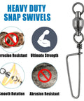 20 Pack Ball Bearing Snap Swivels For Fishing Saltwater And Freshwater Lure Clips Coast Lock Tackle Terminal Tackle Line Leaders 78 Lb Strength Built Tough For Heavy Duty Tackle, black nickel