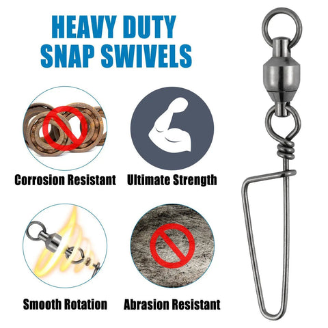 20 Pack Ball Bearing Snap Swivels For Fishing Saltwater And Freshwater Lure Clips Coast Lock Tackle Terminal Tackle Line Leaders 78 Lb Strength Built Tough For Heavy Duty Tackle, black nickel
