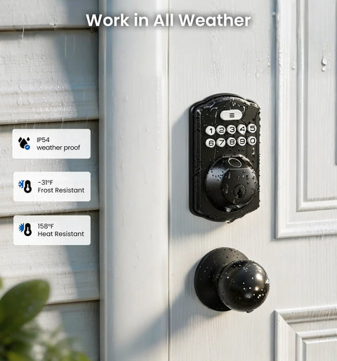 Bulletproof AI Fingerprint Deadbolt Door Lock With Durable Smart Knob Set For Next Level Home Security Zero Hassle Instant Unlock In Point Three Seconds Finished In Smooth Matte Black Exterior Trim