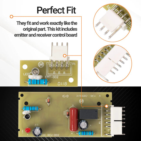 Upgraded Ice Maker Sensor Control Board Kit For Refrigerator Replacement 4389102 W10757851 with emitter and receiver boards