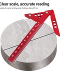 Dead On Aluminum Alloy Center Finder For Woodworking No Nonsense 45 Degree Scribe Marking Tool With Clear Metric Scale on round stock.