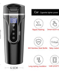 12V 24V Car Travel Heating Mug With Smart Temperature Control Coffee Warmer 16 Oz features digital controls and stainless steel design.