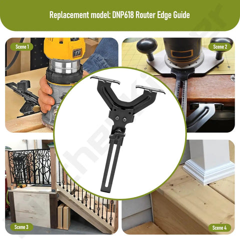 Heavy Duty Routing Edge Guide Fits Your Compact Cordless Router, DNP618 model shown on router setups and projects.
