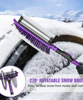 5 In 1 Ice Scraper And Extendable Snow Brush For Car Windshield With 47 Inch Reach showing 270 degree pivoting head clearing snow