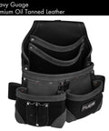 Premium Full Grain Leather Tools Pouch Belt Organizer With Five Pockets For Carpenters And Electricians Heavy Duty Construction Framer Tool Belt Bag Black Durable Compact Yet Versatile.