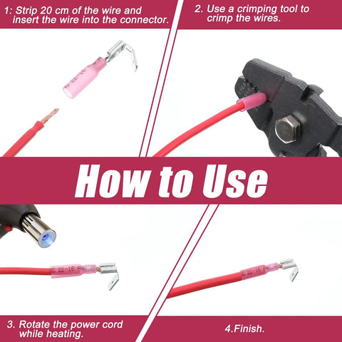 Step-by-step guide using 60Pcs Heat Shrink Piggyback Spade Connectors Kit with Red Blue Yellow Quick Disconnect Terminals.