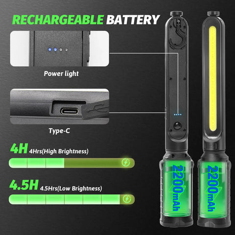 Rechargeable Mechanic Light 2-In-1 Magnetic Light Bar With Motion Sensor, 2400 Lumen Underhood Work Light battery specifications