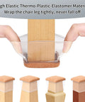 24 Pack Slick Clear Chair Leg Floor Protectors For Hardwood Floors Thickened Silicone Felt Caps shown on a wooden chair leg.