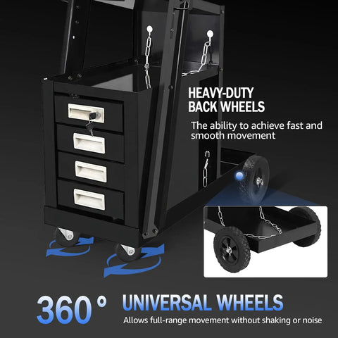 Heavy Duty Welding Cart With Four Drawers And Large Workbench 360 Degree Swivel Wheels Rolling Trolley For MIG TIG Welder
