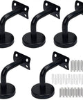 5 Pack Black Stainless Steel Handrail Brackets For Heavy Duty Staircase Support With Included Screws And Hardware, 80 Mm By 60 Mm