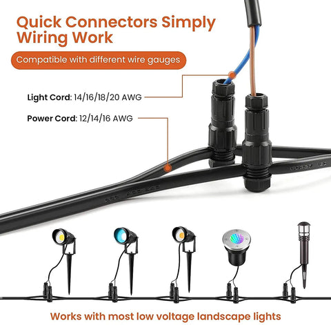 Quick connectors for Low Voltage RGBW Landscape Lights 10W Warm White LEDs Remote Control With 3 Brightness Levels IP67.