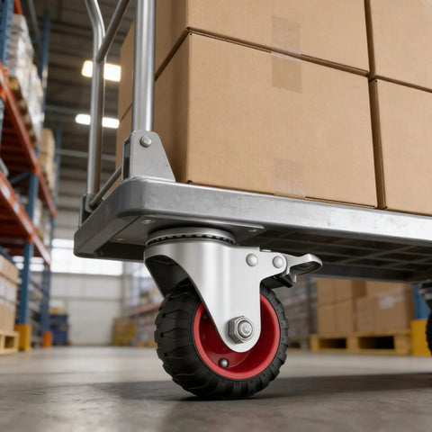 3 Inch Heavy Duty Swivel Caster Wheels Set Of 4 With Dual Locking Rubber Tires on trolley loaded with boxes