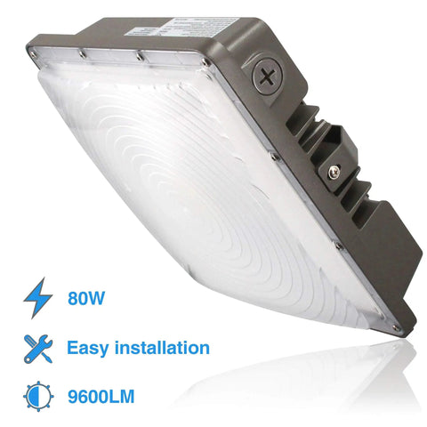 80W LED Canopy Light Outdoor Delivers 9600 Lumens Of Daylight 5000K Brightness For Garages And Canopies Replaces 300 To 600W MH HPS HID