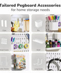 Boss Level Peg Board Wall Organizer With Expanding Plastic Panels For Home Office Storage Craft Room Vibes And Gaming Setup White 22x22 Inches, tailored accessories layout.