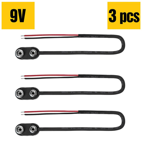 9V Battery Snap On Clip Connector Kit With Hard Shell And Insulated Wires, 3 Piece Set on white background