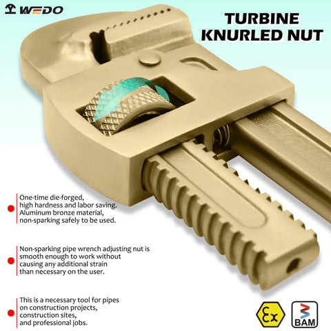 Must-Have Non-Sparking Tool Set 11-Piece Aluminum Bronze Kit with pipe wrench turbine knurled nut detail