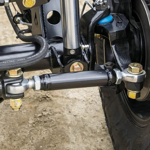 Heavy Duty Chromoly Half Inch Heim Joint Kit For Utvs Suspension and Rock Crawling, close-up of rod end with tie rod end and jam nuts.