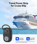 Compact Travel Power Strip With Four AC Outlets And A Four Foot Wrap Around Cord Perfect For Cruises RV Trips Or Vacations on a cruise ship.