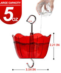 Hummingbird Feeder Ant Moats 4 Pack 5 Oz High Capacity Ant Guard Cups, red, with dimensions, being filled with water.