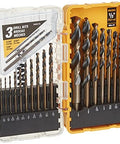 20-Piece Black Oxide Drill Bit Set For Wood Metal And Plastic With 135-Degree Split Point, High Speed Steel Bits in case