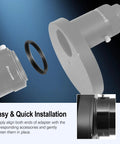 M54X0.75 Male To M48X0.75 Female Telescope Adapter Aluminum All Metal Construction installation details shown