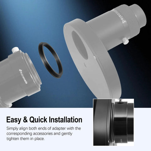 M54X0.75 Male To M48X0.75 Female Telescope Adapter Aluminum All Metal Construction installation details shown