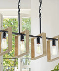 Dope Farmhouse Kitchen Light Fixtures 4 Light Adjustable Pendant Chandelier With Wood Frame And Black Metal Finish