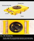 Heavy Duty Moving Dolly With 360 Degree Swivel Load Rollers For Pianos Safes And Shop Gear showing threaded disc and reinforced steel plate.