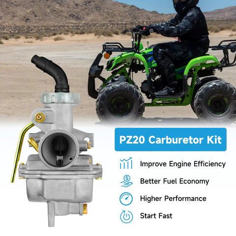 Front view of Pz20 Carb Kit With Ignition Coil Starter Solenoid Relay For 70cc 90cc 110cc 125cc Four Stroke Taotao Coolster Kazuma Baja Lifan