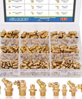 145-Piece Brass Zerk Grease Nipple Fittings Assortment Kit For Metric M6x1, M8x1, M10x1 With Straight, 90 Degree, And 45 Degree Angled Zerks For Auto, Bike, Farm Gear, And DIY Projects