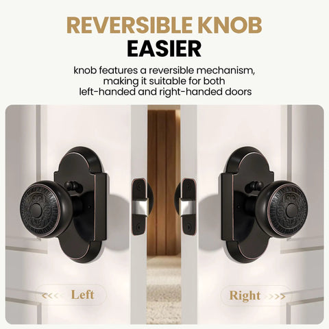 Antique Privacy Door Knob With Push Button Lock For Bedroom And Bathroom installed on left and right-handed doors, reversible use