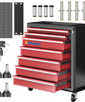 Heavy Duty Seven Drawer Rolling Tool Chest With Lockable Drawers And Waterproof Top Red Mobile Workshop Cabinet for garage tools