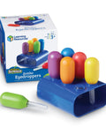 Big Grip Eyedroppers For Kids Easy Squeeze Jumbo Droppers with blue stand and packaging for hands-on science fun
