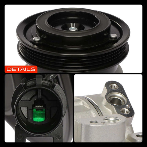 Solid Ride Air Conditioning Compressor With Clutch 6Sbu16c Unit Prefilled With Pag46 Oil four groove pulley and connection details.