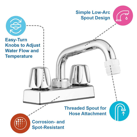 Lynden Utility Laundry Sink Faucet With Swivel Stainless Steel Spout, Hot Cold Knobs, Garden Hose Threaded Adapter, Chrome Plating