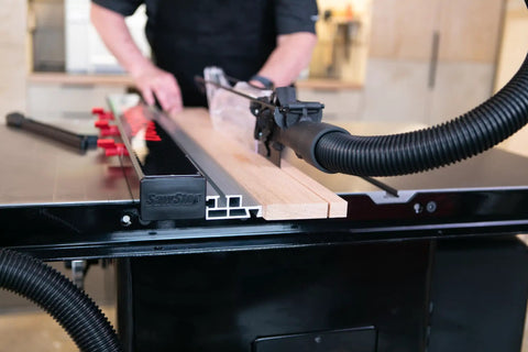 Professional Cabinet Saw With 3 HP Motor And 36 Inch T Glide Advance Rip Fence Rails And Extension Table For Pro Woodworking And Safe Operation With Skin Contact Stop Safety System in use