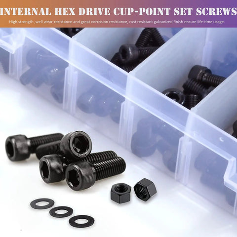 Beefy 860 Piece M2 To M5 Socket Head Cap Screws And Nuts Kit With Storage Box, 12.9 Grade Alloy Steel, black oxide screws